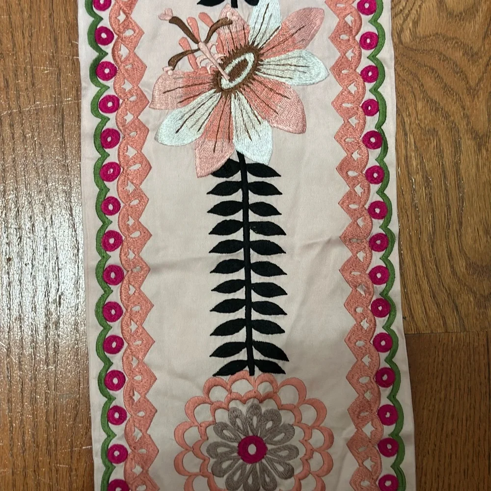 Temperley London Embroidered Floral Tassel Scarf Wrap Pink Black 75